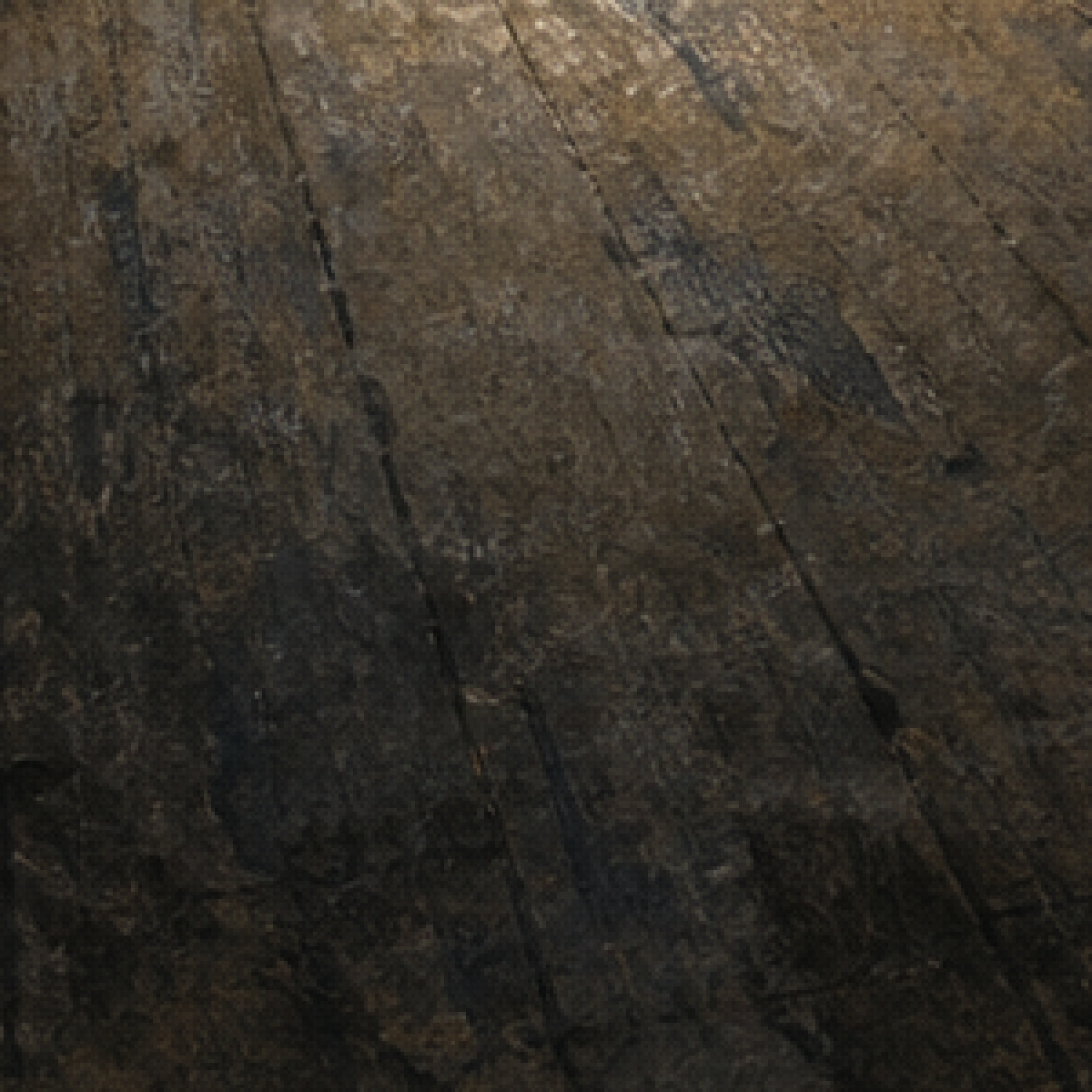 A dark square crop of worn floorboards with scraped grain and uneven light.