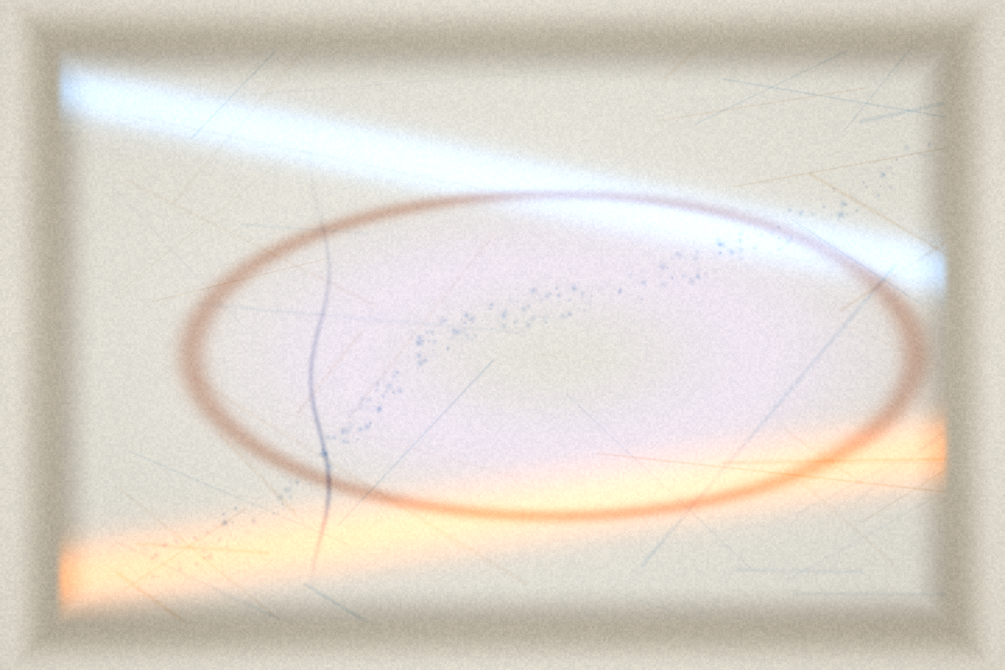 A soft pale image plate with blue-white and orange light crossing a scratched, grainy surface.